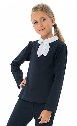 Школьная блузка для девочки сине-белая 074847