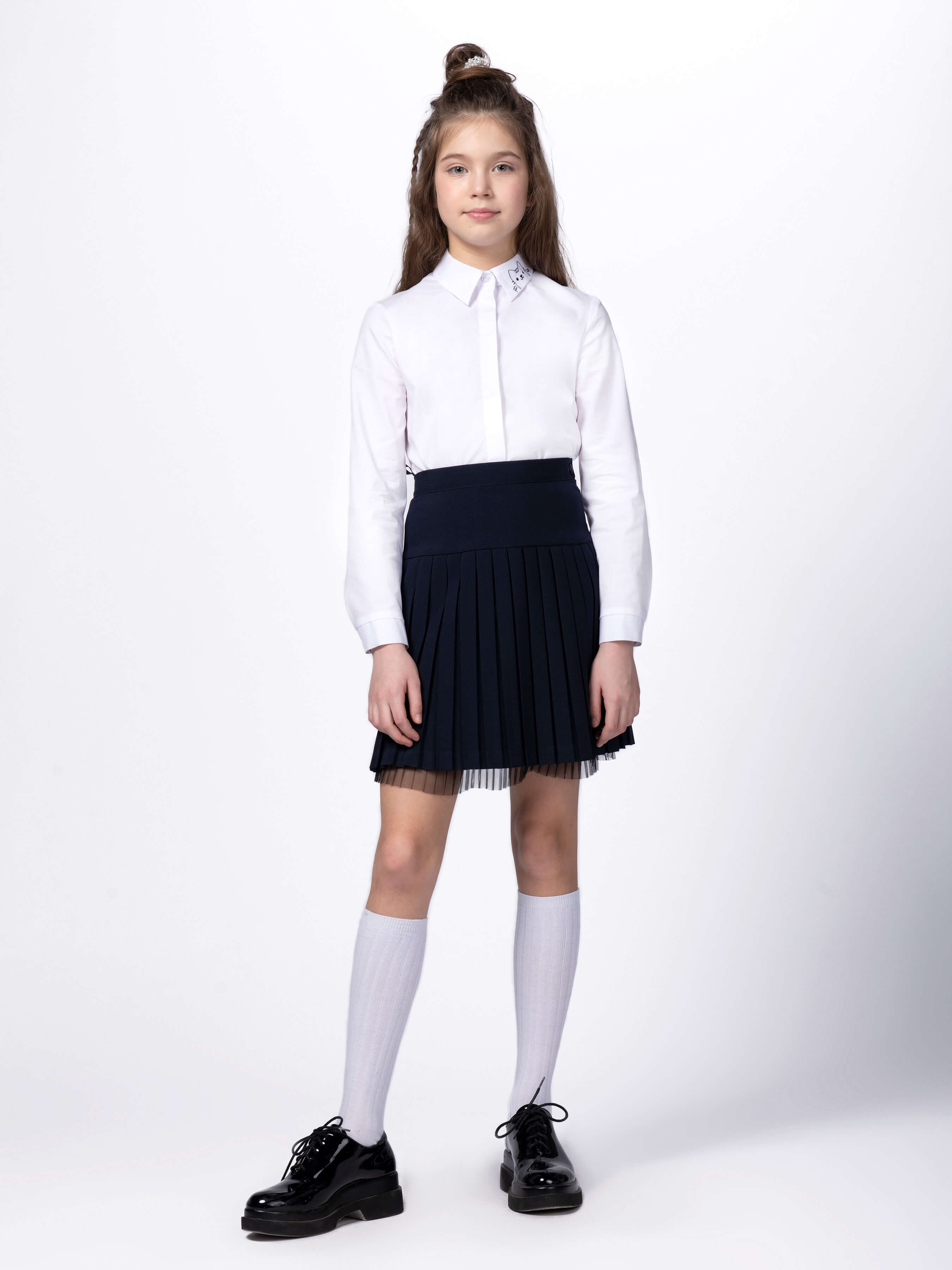Школьная блузка с длинным рукавом белая 10513