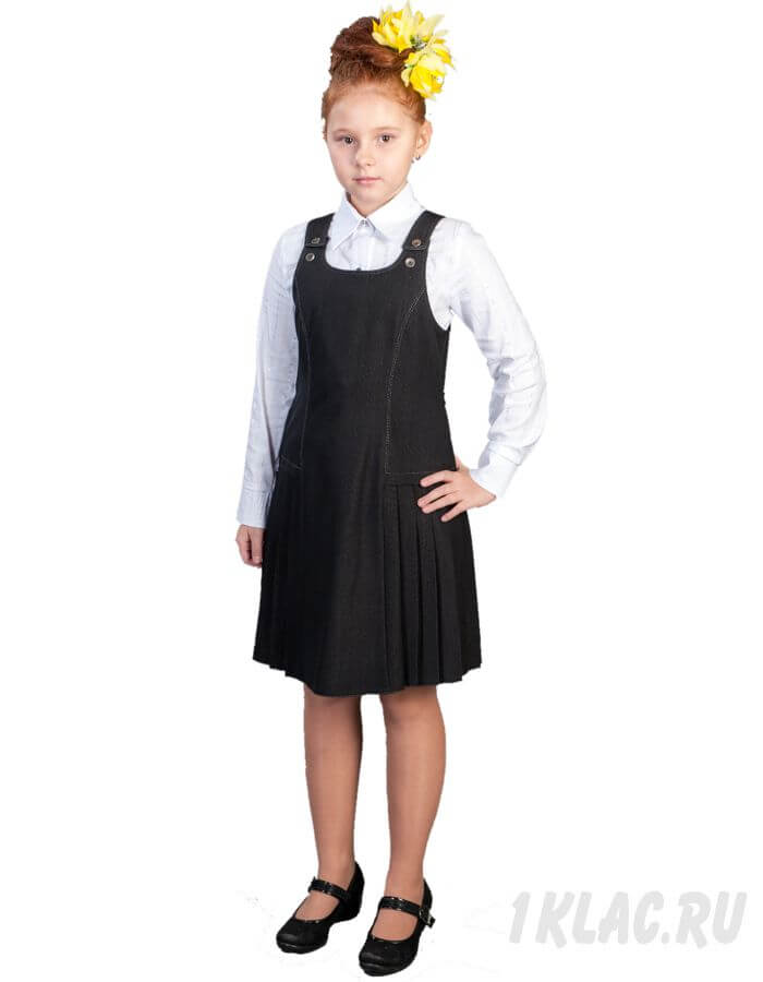 Школьный сарафан для девочки черный боковые складки