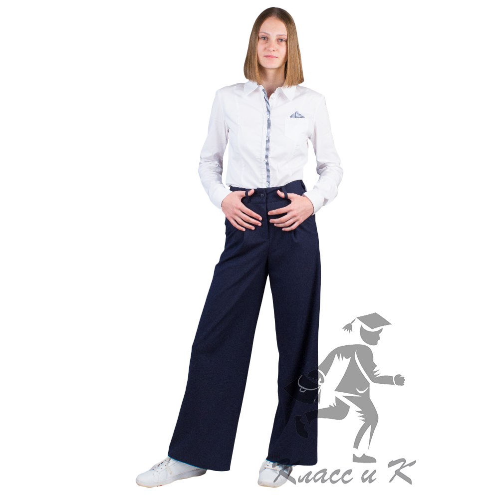 Школьные брюки для девочки синие "Трубы" Эктив