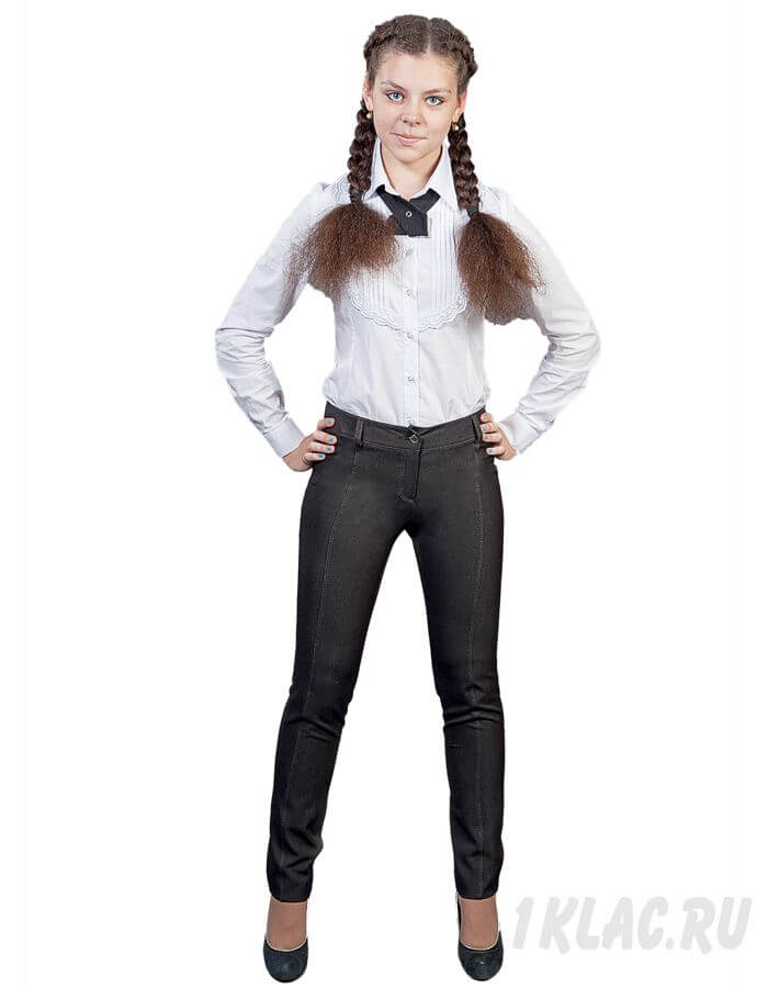 Школьные брюки для девочки с рельефным швом (серый )