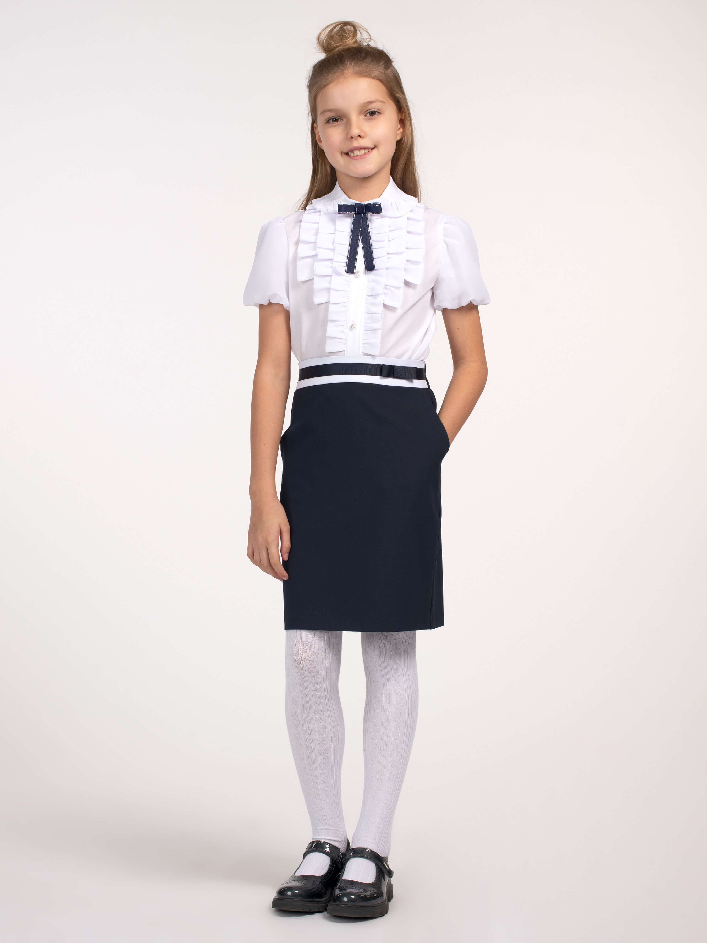 Школьная блузка с коротким рукавом белая 12815