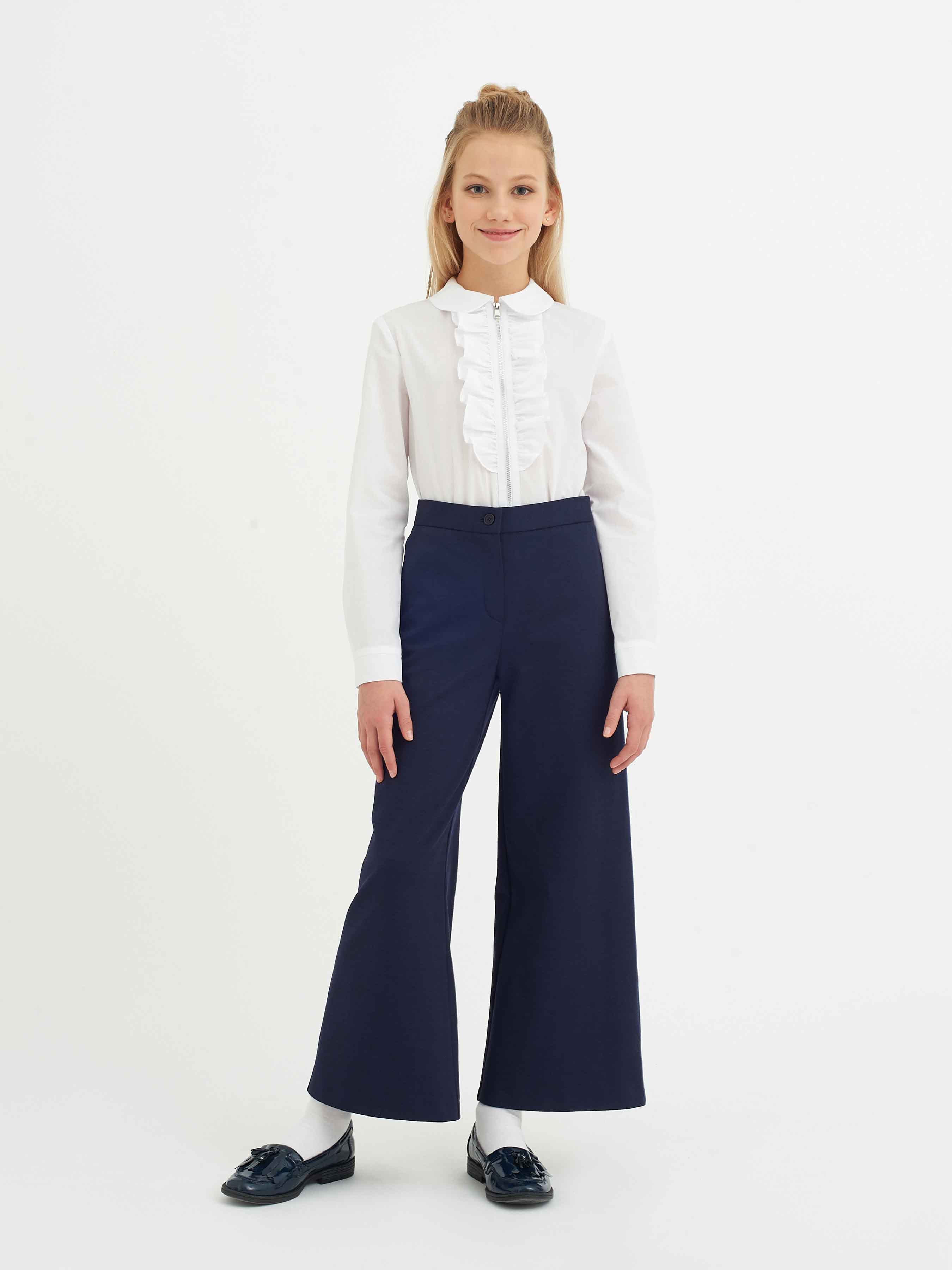 Школьные брюки-палаццио для девочки синие 12860