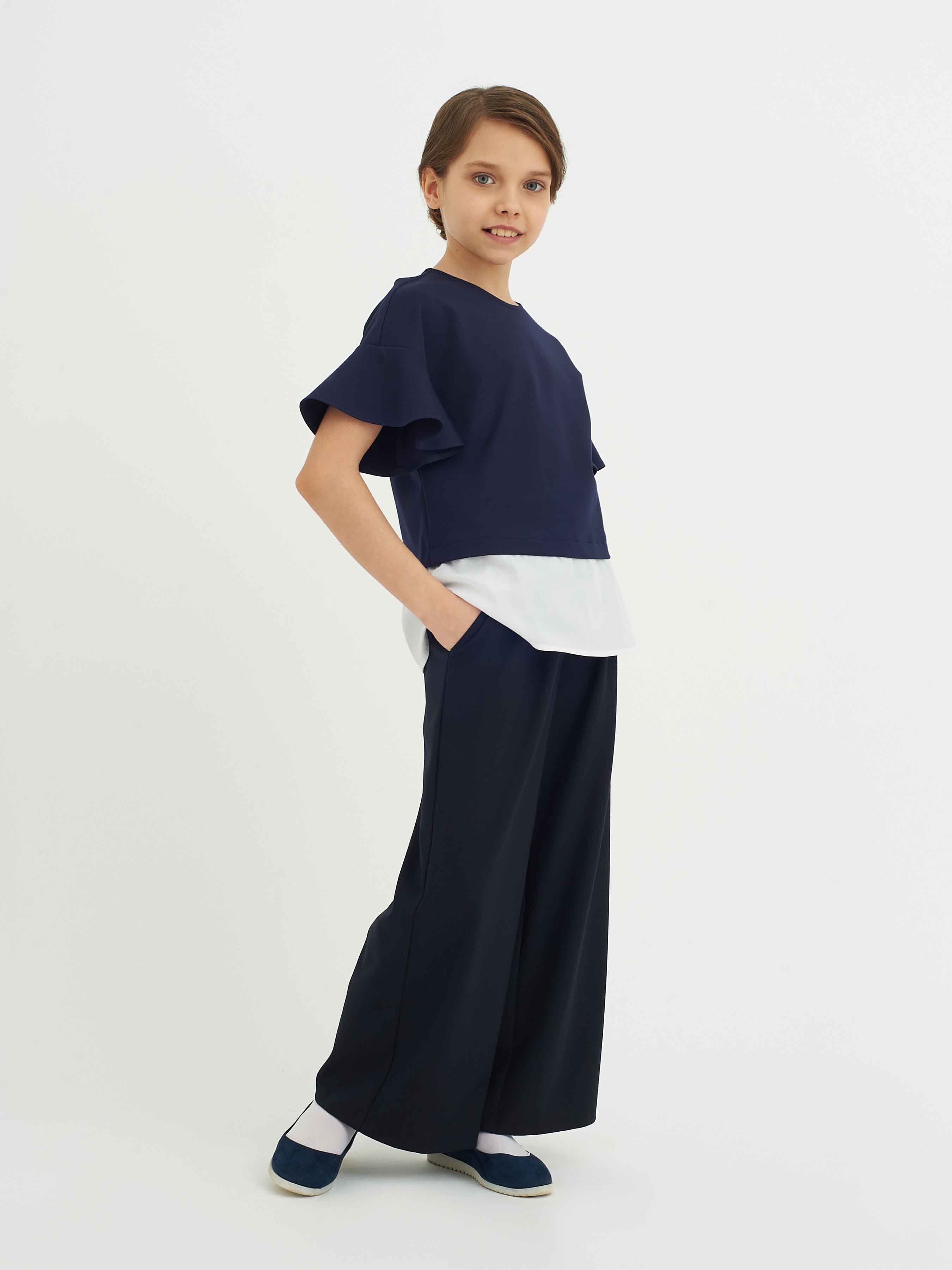 Школьная блузка для девочка сине-белая 12558