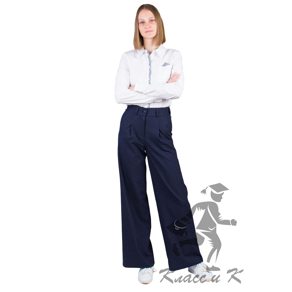 Школьные брюки для девочки синие "Трубы" Эктив